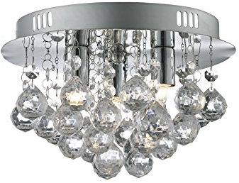 Lighting Collection Contemporary G9 3 Lights Flush Ceiling Fitting with Clear Acrylic Droplets, Chrome