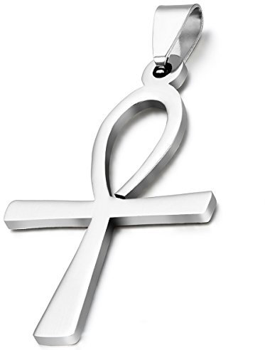 Flongo Herren-Kette Männer Anhänger Damen Halskette mit ägyptisch Ankh Kreuz Anhänger Silber Farbe aus Edelstahl