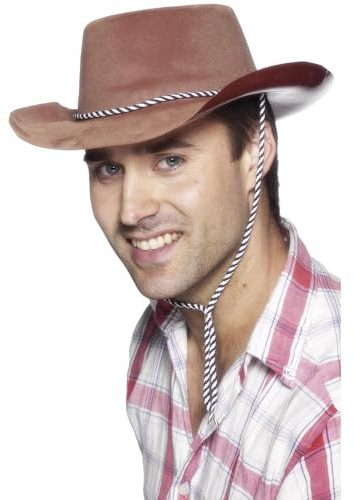 Smiffy's Cowboy Hat Flocked Plastic With Cord - Black (US)
