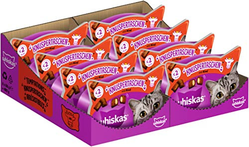Whiskas Knuspertaschen Katzensnacks mit Rind, 8x60g (8 Packungen) - unterschiedliche Produktverpackungen erhältlich