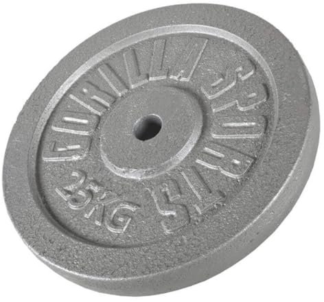 GORILLA SPORTS® Hantelscheiben - Set/Einzeln, 0,5 kg, 1,25 kg, 2 kg, 2,5 kg, 5 kg, 10 kg, 15 kg, 20 kg, 25 kg, 30 kg Gewichte, 30/31 mm, Gusseisen, Silber/Schwarz - Gewichtsscheiben, Bumper Plates