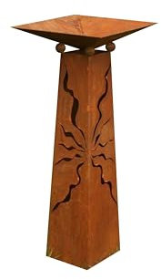 Gartendekoshop24 – Gartendeko Rost Säule mit Schale, 100 cm, konisch. Garten Rostsäule aus Edelrost Blumensäule, und Schale zum Bepflanzen. Pflanzschale, handgefertigt, für draußen.