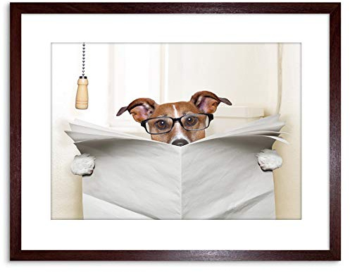 Wee Blue Coo Photo Mock Jack Russell Toilet Reading Newspaper Art Print Framed Poster Wall Decor 9x7 inch