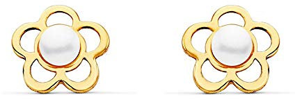 18 K Yellow Gold flower pearl Baby Earrings