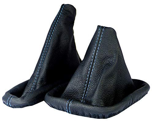 L & P Car Design L&P A0186 Schaltsack Schaltmanschette + Handbremsmanschette kompatibel mit BMW 3er e36 100% Echtleder Leder Schwarz Naht Blau