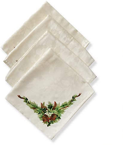 Benson Mills Christmas Ribbons Engineered Bedruckte Stoffservietten für Weihnachten, Winter und Urlaub Tischdecken (48,3 x 48,3 cm Servietten, 4 Stück, Weihnachtsbänder)