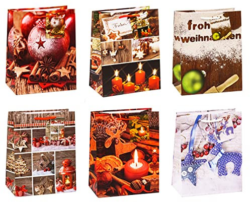 TSI Geschenktüten WEIHNACHTEN SERIE 6, Größe: Mittel (HxBxT 23 x 18 x 10 cm), 12er Packung, Art. Nr. 87016
