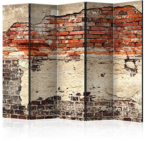 murando Raumteiler Ziegel-Optik Foto Paravent 225x172 cm beidseitig auf Vlies-Leinwand Bedruckt Trennwand Spanische Wand Sichtschutz Raumtrenner rot f-A-0503-z-c