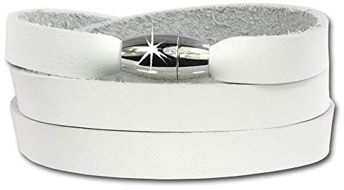 SilberDream Wickeloptik Armband weiß 58cm Damen Herren Leder Edelstahl LAP561W Leder Armband