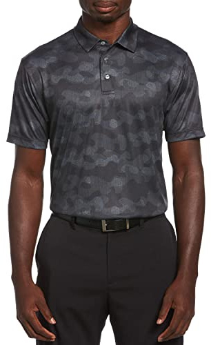 PGA TOUR Men's Big Airflux Solid Mesh Short Sleeve Golf Polo Shirt, Caviar, 4X Large Tall