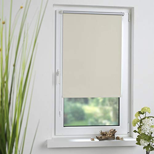 Liedeco® Rollo Klemmfix Thermobeschichtet - 45 x 150 cm Creme (Breite x Höhe) / lichtundurchlässig Blickdicht verdunkelnd und stufenlos verstellbar/leichte Innen-Montage ohne Bohren mit Klemmträger