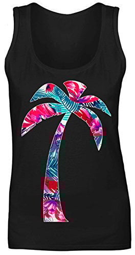 Palm Tree Tropical Summer Floral Holiday (Large Front Print) Womens Vest Tank Top Black UK 16 (XXL)