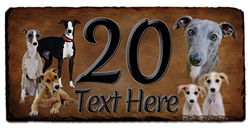 Whippet Dog House Number Slate Name Gate Sign Plaque Door Personalised DSL51