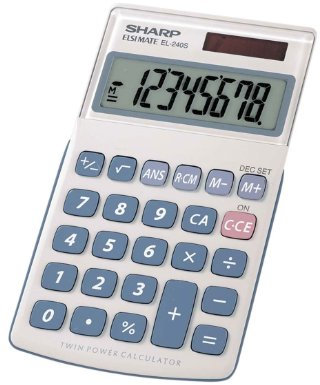 Sharp Calculator Handheld Battery Solar-power 8 Digit 3 Key Memory 70x116x16mm Ref EL240SAB