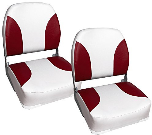 pro.tec] 2X Bootssitz 41,5x39x51cm Rot Weiß Kapitänsstuhl aus wasserfestem Kunstleder gepolstert UV beständig klappbar Bootsstuhl Steuerstuhl