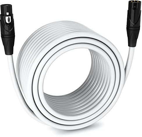 LyxPro Balanced XLR Cable 30.5m Premium Series Professional Microphone Cable, Powered Speakers and Other Pro Devices Cable, White