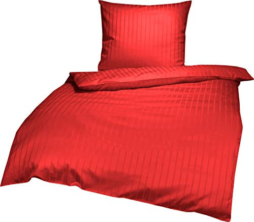 Lorena Textil Verona Mako-Satin Bettwäsche Baumwolle (rot, 135x200 cm + 80x80 cm)