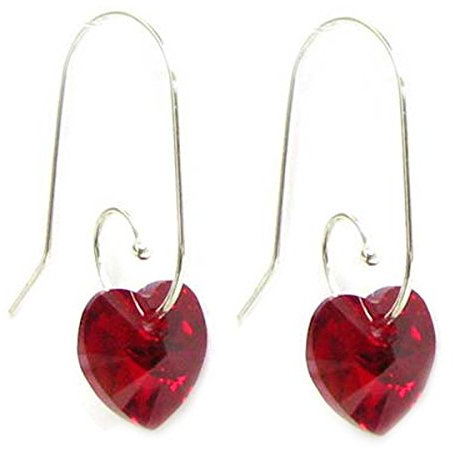 Queenberry Ohrringe Swarovski-Kristalle Siam Rot Herz, Sterling-Silber, mit Swarovski-Elementen