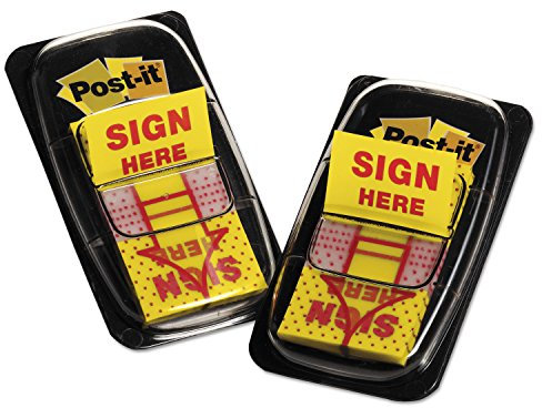 Post-it 680SH2 Sign Here Message Flags, 1-Inch x1-3/4-Inch, 100/PK, Yellow