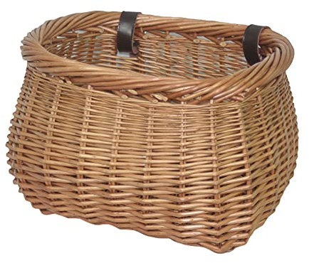 NEW! Delux, Heritage, Large, Pot, Traditional Handmade, Vintage, Wicker Bicycle Basket. Strengthened rim, extra length, leather straps.