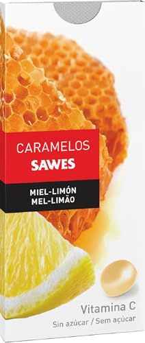 SAWES Pastillas Suavizantes Miel y Limón Caramelos Sin Azúcar con Vitamina C Suavizan la Garganta y Refrescan Caja de 10 Pastillas 22 g