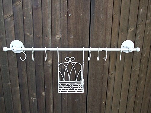 Deko-Impression Hakenstange, Hakenleiste, Wandhaken, Küche, Bad, Eisen, Shabby, Weiss