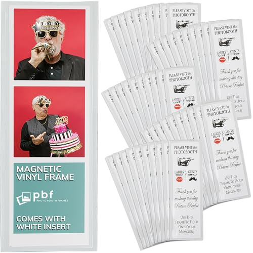 pbf PHOTO BOOTH FRAMES Magnetischer Bilderrahmen für Kühlschrank, 2 x 6 cm, transparent, magnetische Vinyl-Rahmen für Fotostreifen für den Kühlschrank, 100 Stück