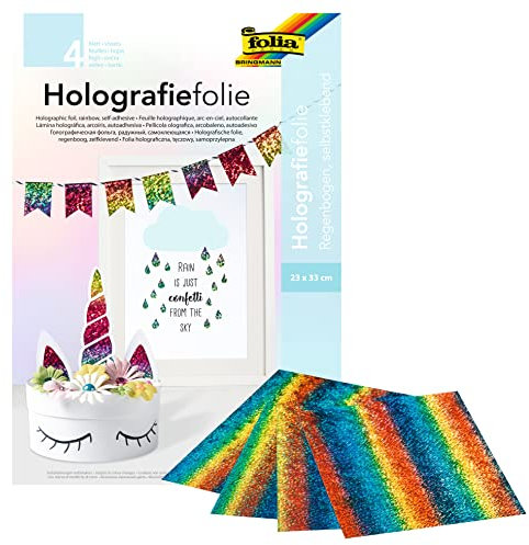 folia 347 - Holographische Folie 23 x 33 cm, 4 Blatt, Regenbogen, selbstklebend