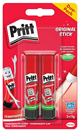 Pritt Bâton de colle Pritt, colle sûre et adaptée aux enfants pour les travaux artistiques et de bricolage, colle forte pour l'école & le bureau, 2x 11 g de bâton Pritt