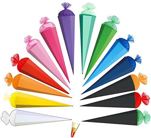 alles-meine.de GmbH 5 Stück: Schultüte - Rohling 85 cm Tüllabschluß -mit Holzspitze - Zuckertüte - zum Basteln, Bemalen und Bekleben Bastelschultü