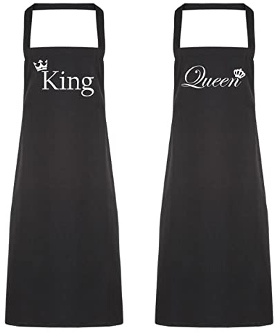 Paare King und Queen Krone Schwarz Schürze Set Neuheit Geschenk Hochzeitstag Ehemann Ehefrau Haus Einweihung Küche Geschenk