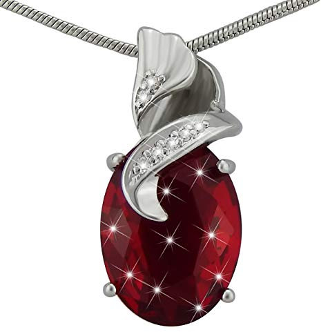 Hanessa Damen-Schmuck Edle Halskette Versilbert Rot Granat-Stein Tropfen Anhänger Geschenk zu Weihnachten für die Frau/Freundin