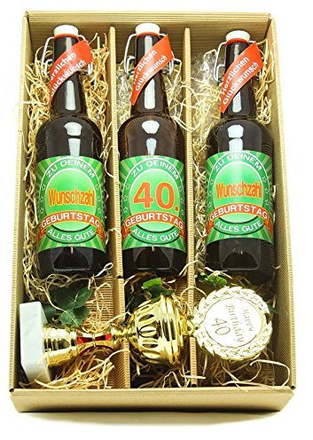 Bier Geschenk zum 40.Geburtstag Geburtstagsgeschenk vierzigster Geburtstag Präsentkarton mit Bier und Pokal zum 40. Geburtstag