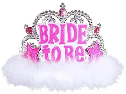 W WIDMANN MILANO Party Fashion 8869B - Diadem Bride to Be, mit Schmucksteinen und weißen Marabu Federn, Kopfschmuck, Krone, Bachelorette Party, Junggesellinnenabschied, JGA, Accessoire