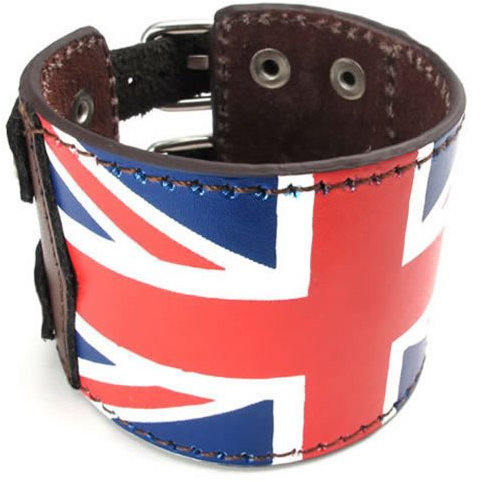 KONOV Schmuck Herren Armband, Breit Leder & Kautschuk Armreif, Echtleder, Union Jack Britische Flagge, Rot Blau Schwarz