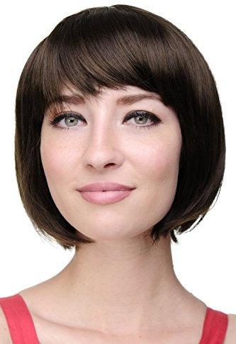 WIG ME UP - 703-8 Sexy Bob, Perücke, gerader Pony, Braun, Mittel-Aschbraun