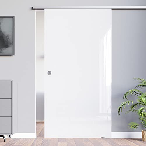 BV-900W-AS: Schiebetürsystem VSG 900x2050x8mm hochglanz weiß; Schienensystem ALU SlimLine SoftStop; Griffmuschel