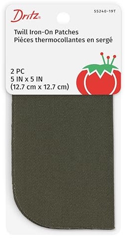 Dritz 55240-19T Twill Iron-On Patches, Olive, 5 by 5-Inch, 2-Pack