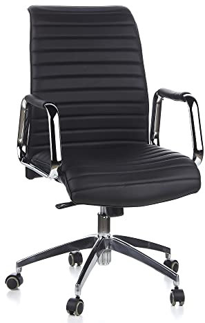 hjh OFFICE 600910 Chefsessel ASPERA 10 Leder Schwarz/Chrom hochwertiger Bürostuhl, mittelhohe Rückenlehne