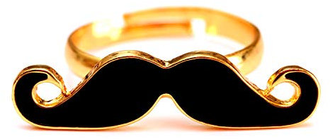 WeAreAwesome Schnurrbart Ring Mustache Einzelring Moustache Bart schwarz Gold - verstellbare Größe - Party Beard Nerd
