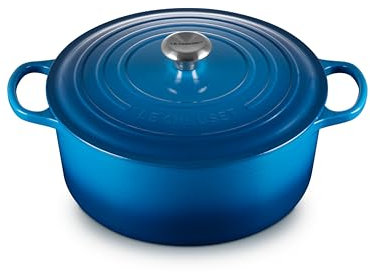 Le Creuset, Cocotte Signature en Fonte Émaillée avec Couvercle, Ø 30cm, Ronde, Compatible avec Toutes Sources de Chaleur (Induction Incluse), Capacité : 8.4 L, 7.165 kg, Bleu Marseille