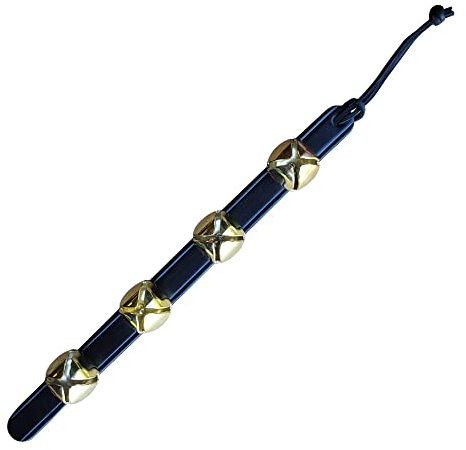 Hope Hängende Glocken, Holz-Tür, 35,6 cm Schwarz Leder Streifen mit Spitze, 4 Glocken aus Messing