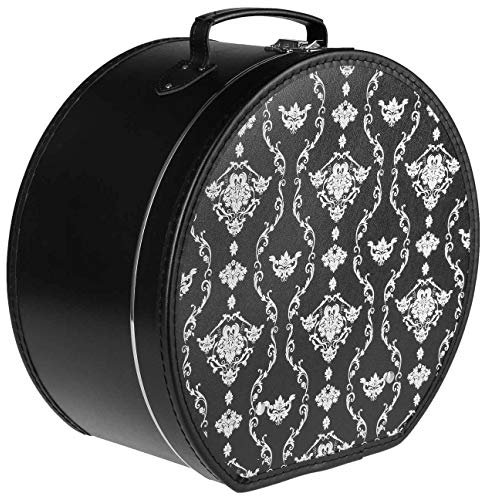 LIERYS Hutkoffer Ornamente - Maße: ca. 40 cm x 20 cm - Große Hutschachtel mit Kunstleder - Hutbox zur Aufbewahrung mit Tragegriff - Koffer für Hüte - Deko für die Wohnung schwarz