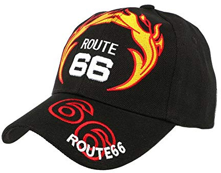divers Biker-Kappe Route 66, Schwarz und Rot – Größe: Einheitsgröße – Farbe: Schwarz – Unisex