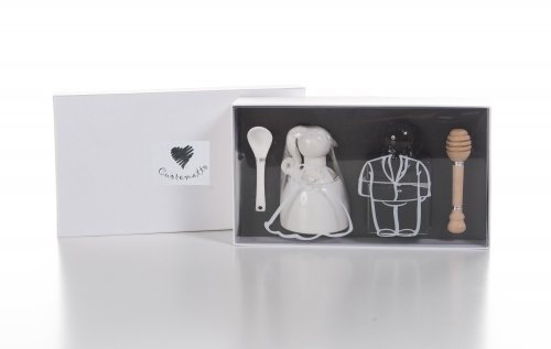 CUOREMATTO BOMBONIERE SOLIDALI 2017 W GLI SPOSI ZUCCHERIERA MIELIERA CERAMICA 24X14 MATRIMONIO