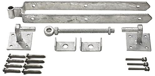 Wyre Direct Heavy Duty Galvanised Gate Hinge Set - 600mm Adjustable with 100mm x 100mm Hooks on Plate and Fittings for Shed, Gate, Garage & Barn, Stable Doors