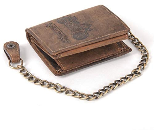 Geldbörse 1 G796A-Biker 25-braun mit Kette Save-hoch Rindleder Greenburry