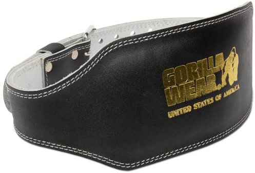 Gorilla Wear - 6 Inch Full Leather Padded Belt - schwarz/gold - Bodybuilding Krafttraining Gym Training Gewichtheben Unterstützung Stabilisierung mit Logos für Sport aus Leder, L-XL