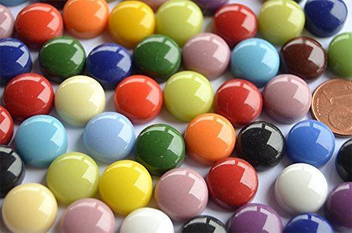 50g Mosaiksteine rund 12mm bunt glänzend Stärke 6mm, ca. 32St.