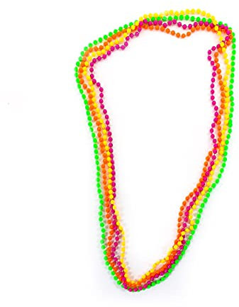 Oblique Unique® Bunte Perlenkette Neonfarben 4er Set - Fasching Karneval Party 80er Jahre Hippie Kette Perlenketten